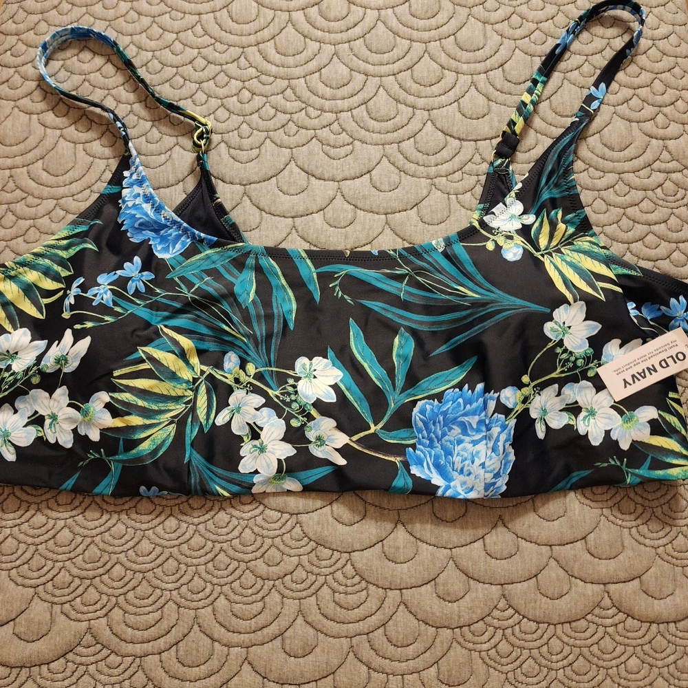 Old Navy Black and Blue Floral Bikini Top 4X